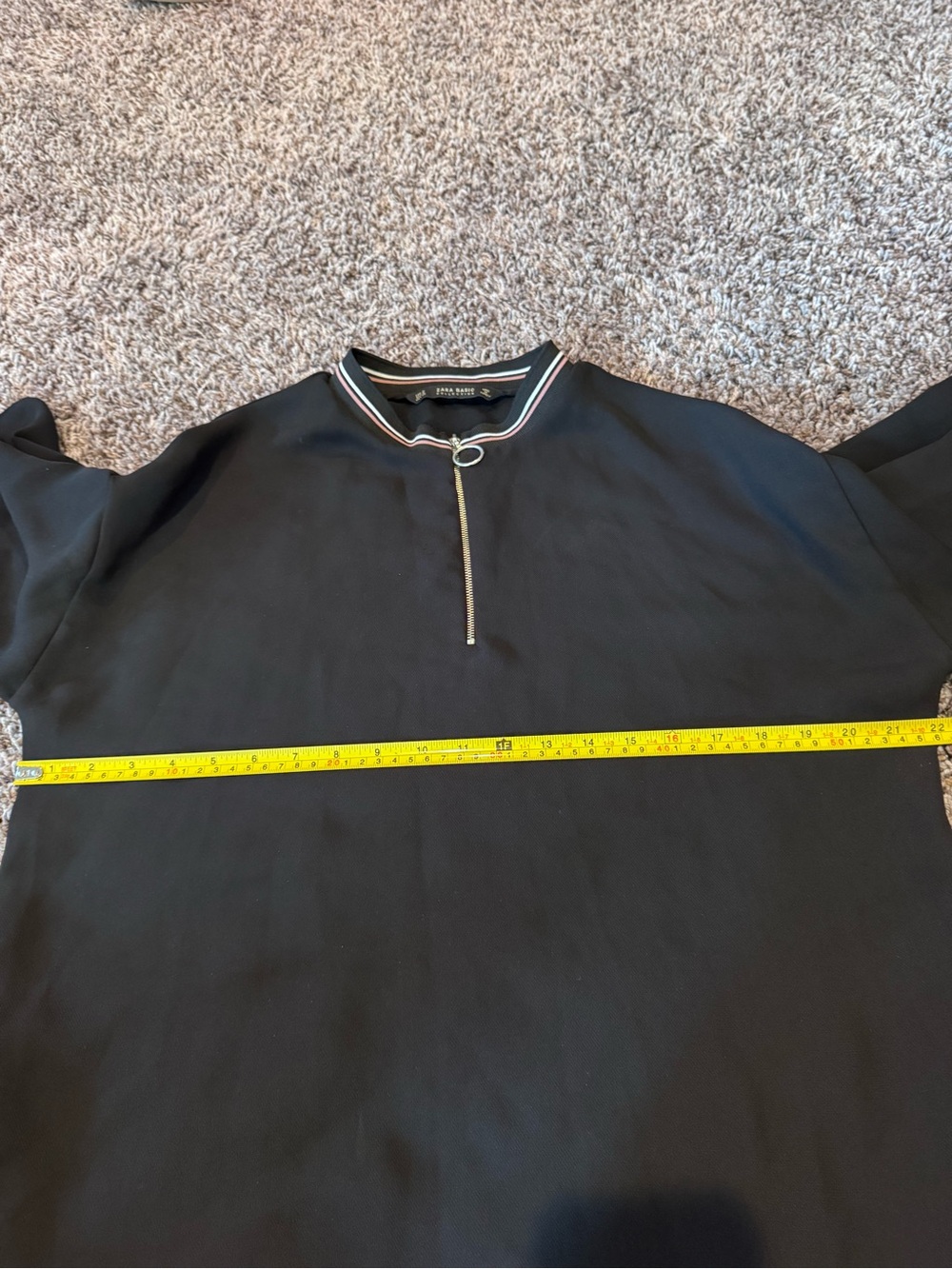 Zara Basic Black Oversized Tunic Shirt Dress Dolman Short Sleeve Zip M - Picture 7 of 8